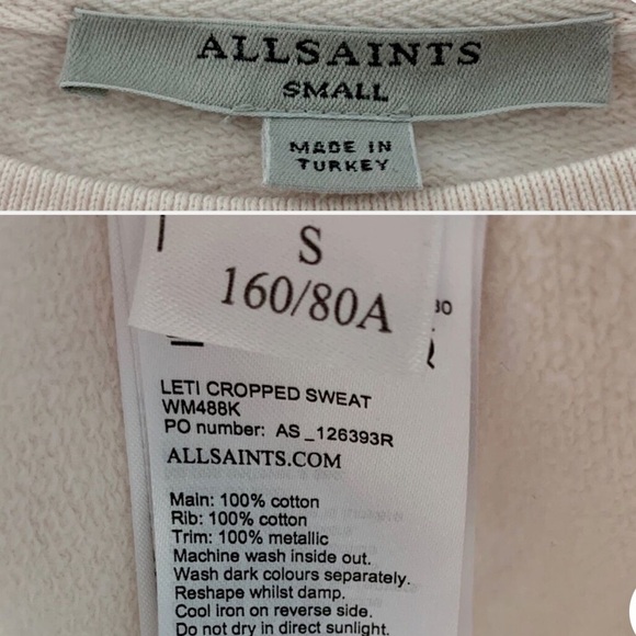 All Saints Pale Pink Leto Crop Laced Sides Sweatshirt Pullover Size Small $198 - Picture 5 of 7